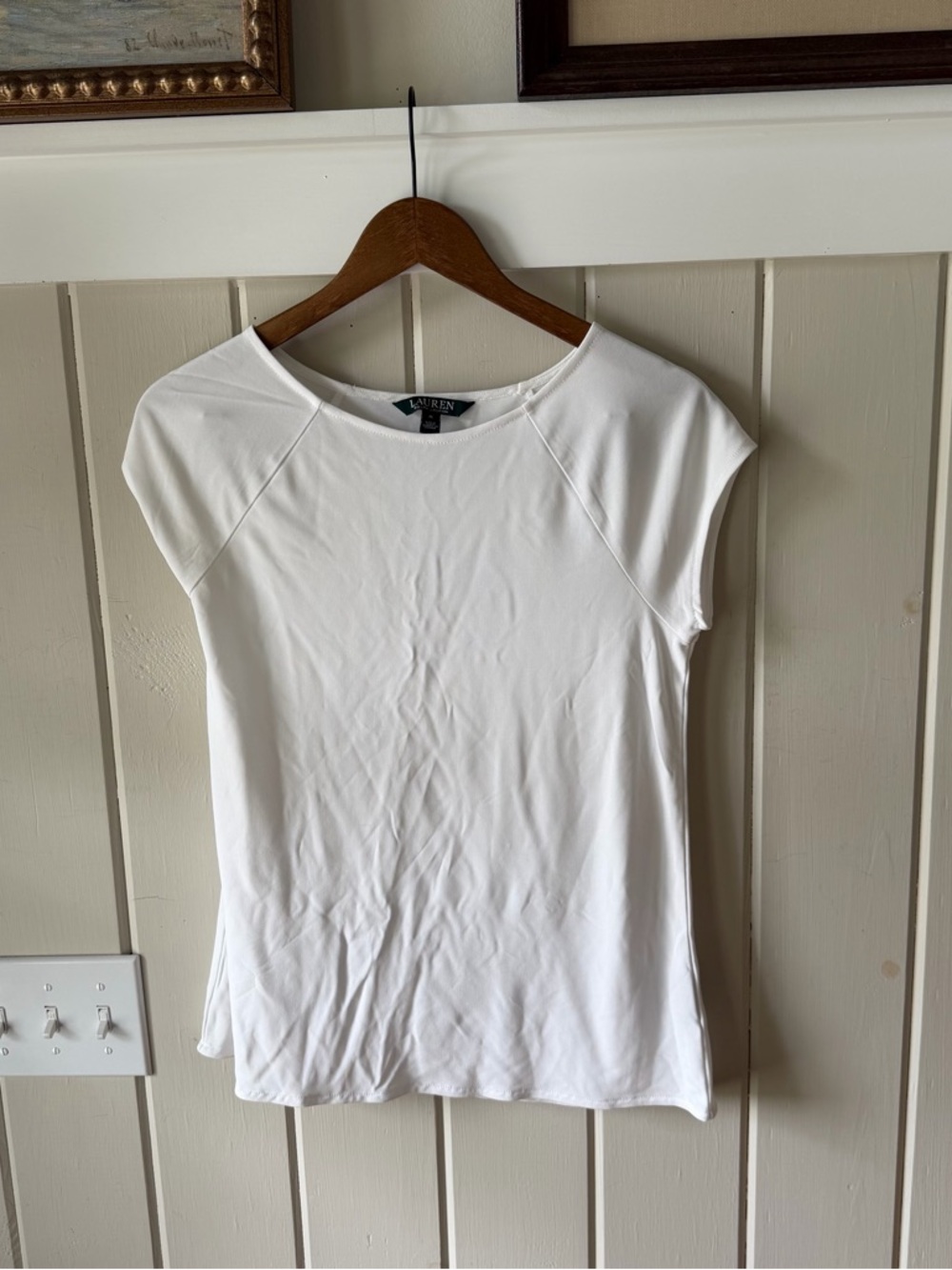 NWOT Women’s Lauren Ralph Lauren White Cap-Sleeve Tee, Size Medium